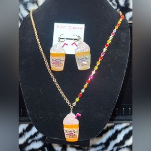 New Betsey Johnson Pumpkin Spice Fall Latte Crystal Necklace & Earring Set